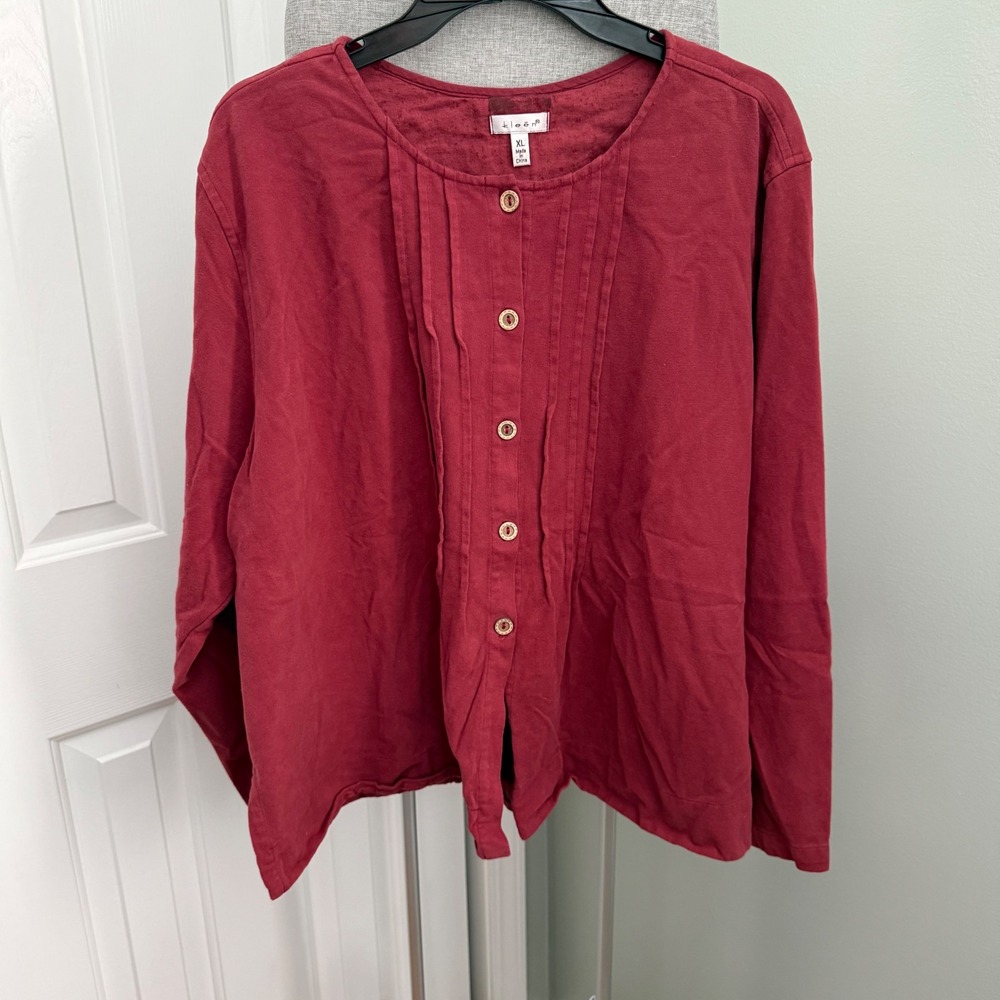 Kleen 100% Cotton Pintuck Tunic Top XL Rust Lagenlook Boho Artsy Long Sleeve